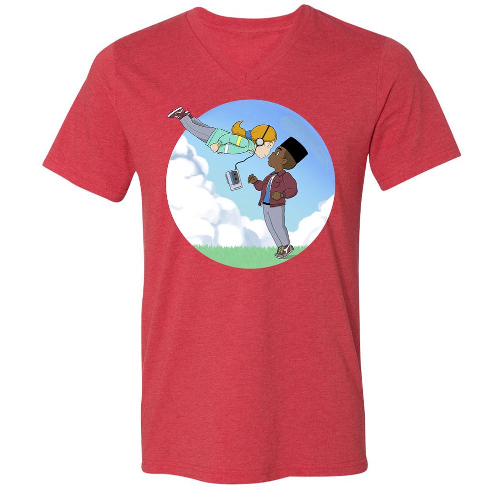 Unisex V-Neck T-Shirt - YQL1LWXH - Heather Red - 16