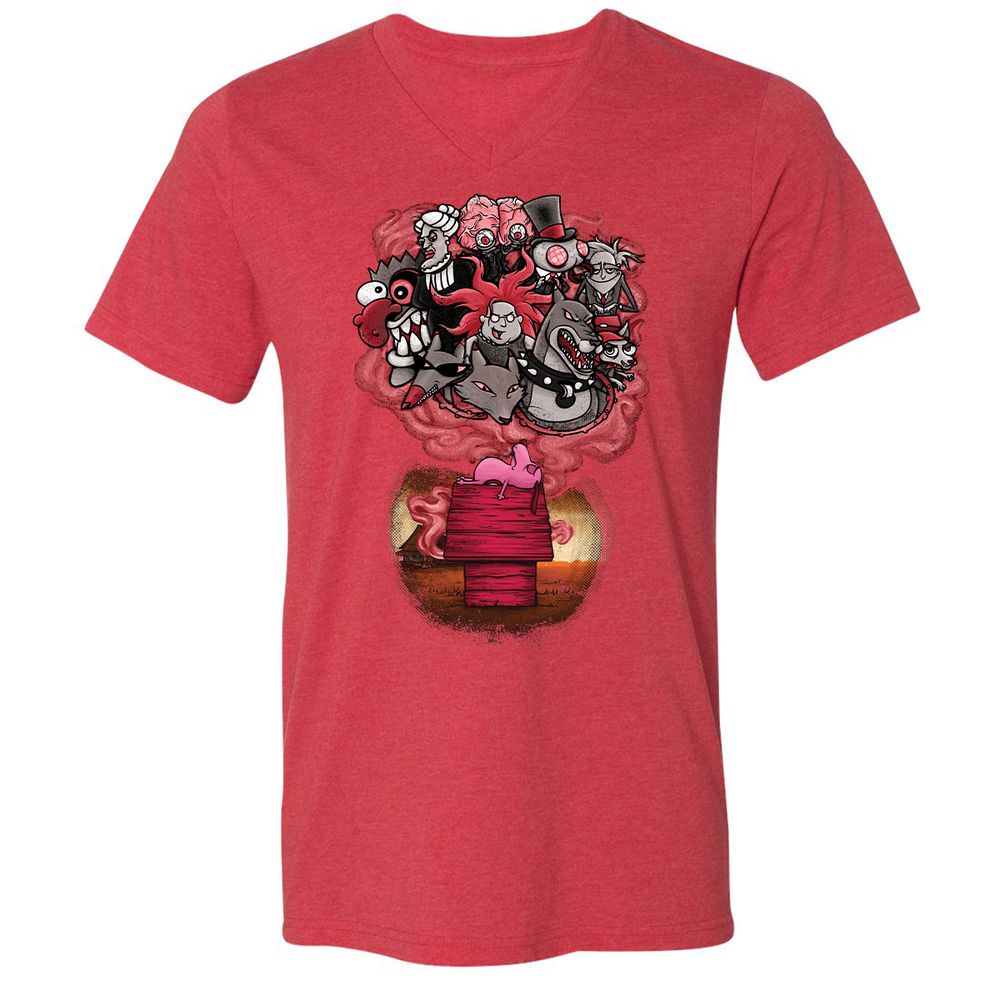 Unisex V-Neck T-Shirt - 7XVA3XHJ - Heather Red - 16