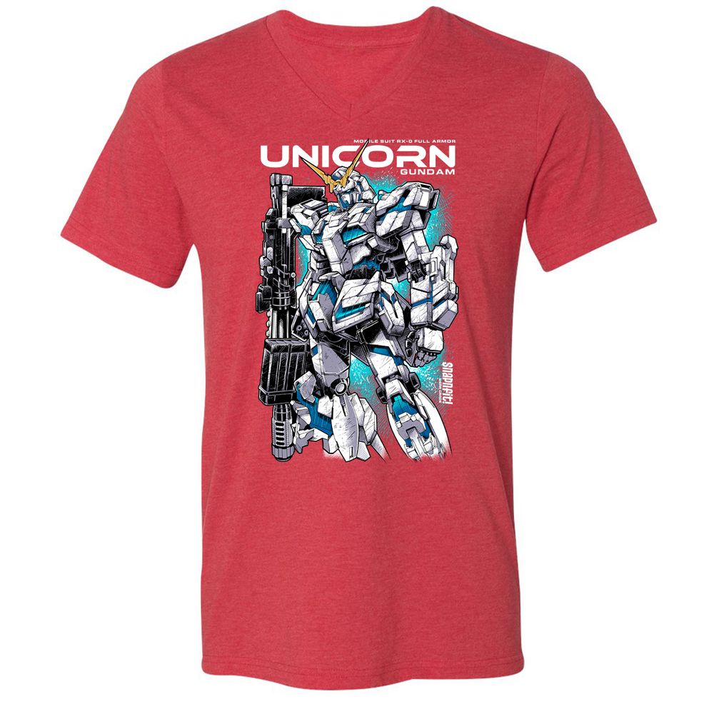 Unisex V-Neck T-Shirt - EEEMHEEJ - Heather Red - 16