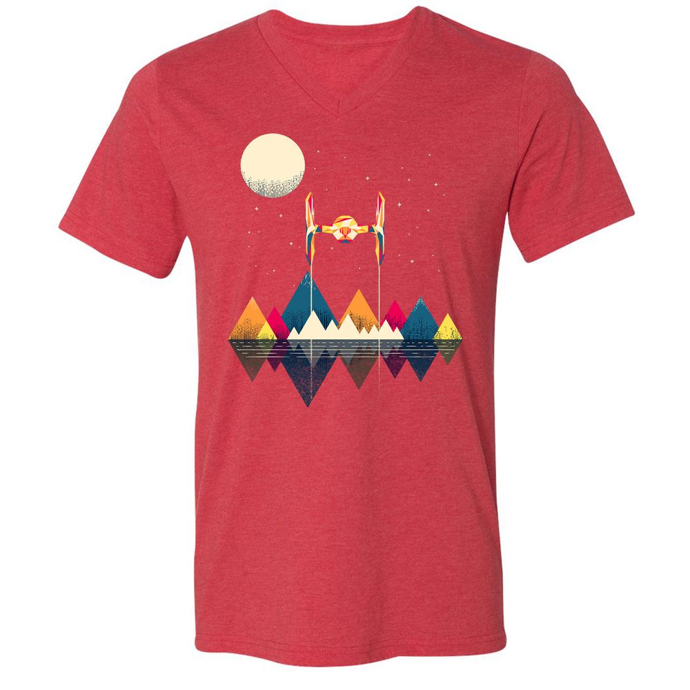 Unisex V-Neck T-Shirt - NPQAH1K7 - Heather Red - 16