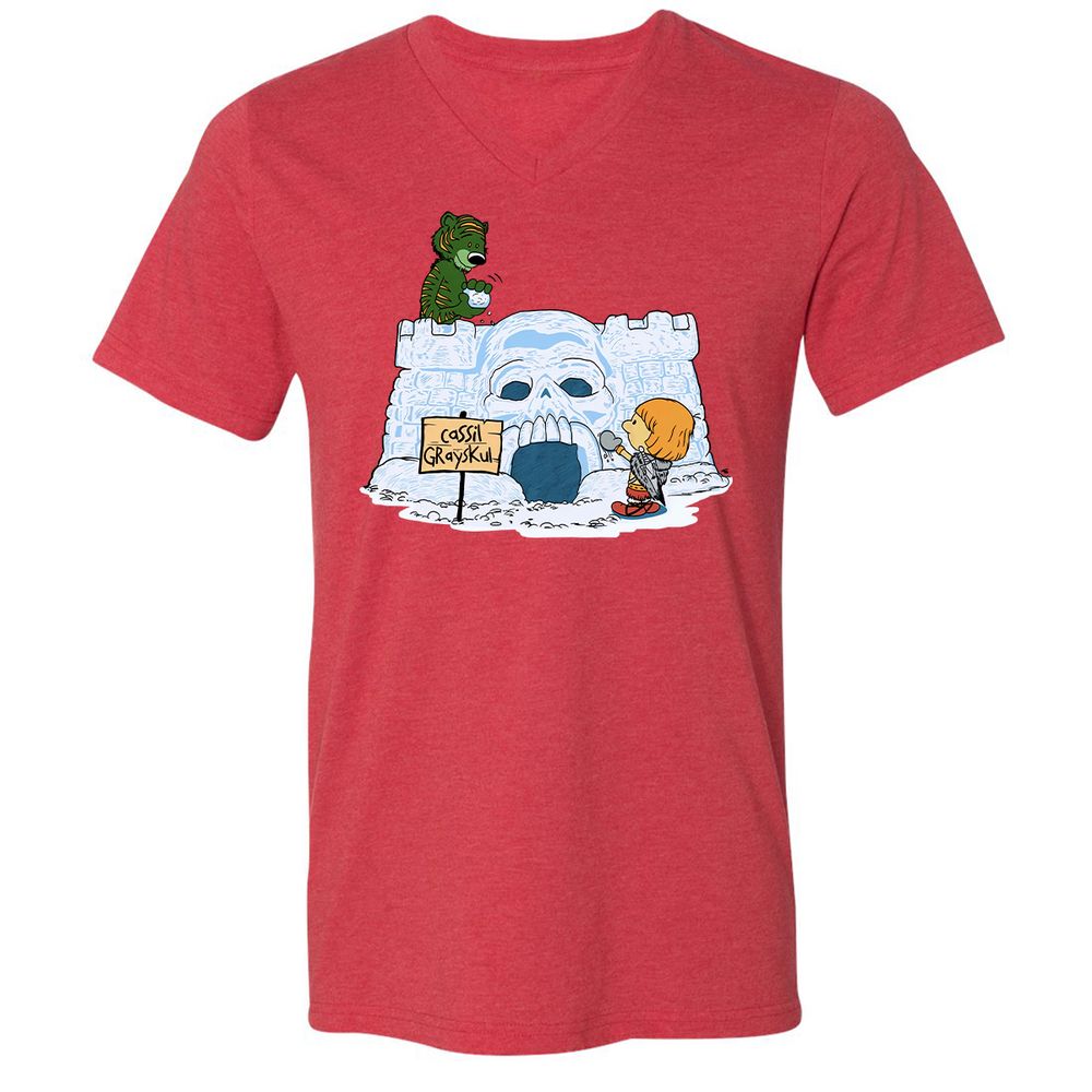 Unisex V-Neck T-Shirt - UCB9QDCJ - Heather Red - 16