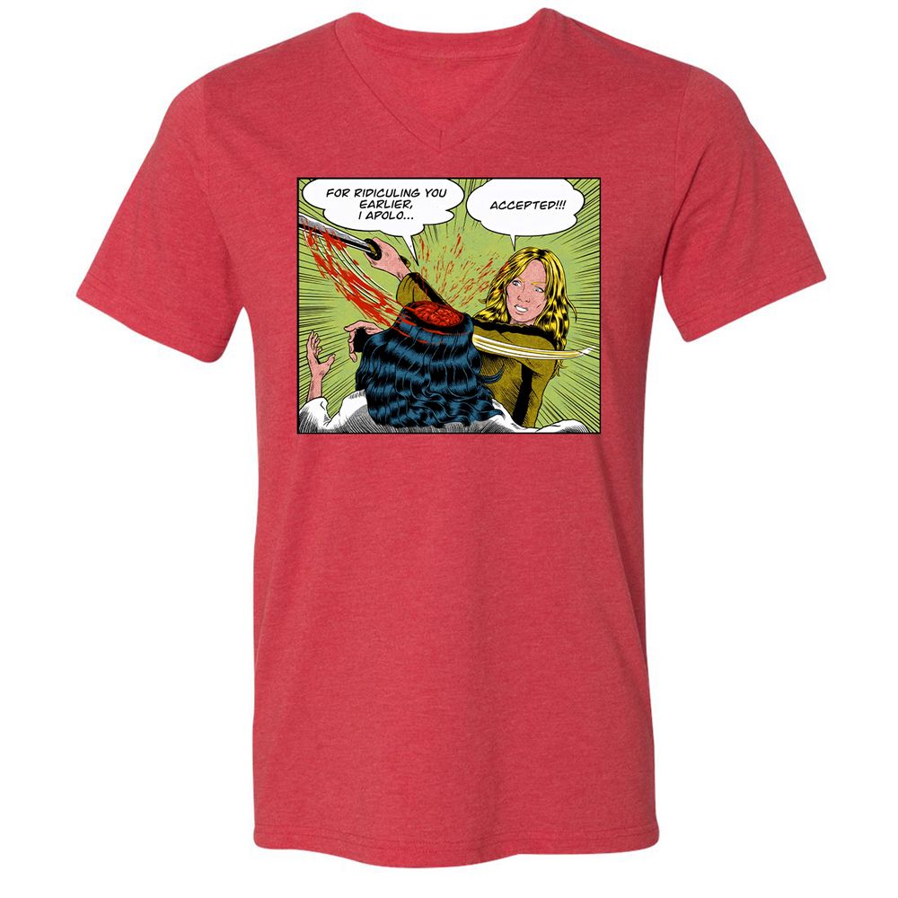 Unisex V-Neck T-Shirt - VNMTXBGW - Heather Red - 16