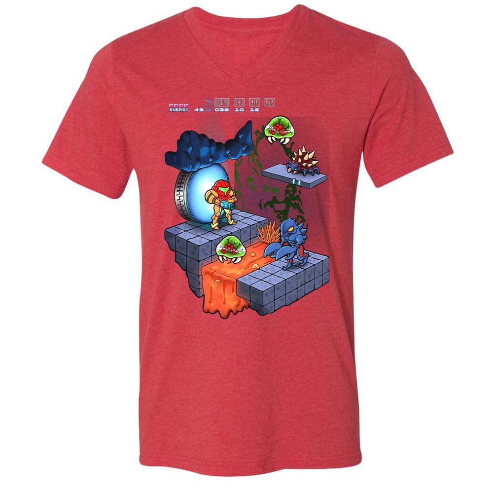 Unisex V-Neck T-Shirt - K3GPFWZM - Heather Red - 16