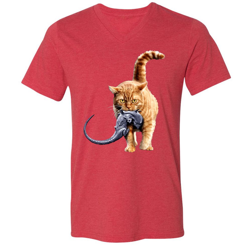 Unisex V-Neck T-Shirt - T1YKC78L - Heather Red - 16