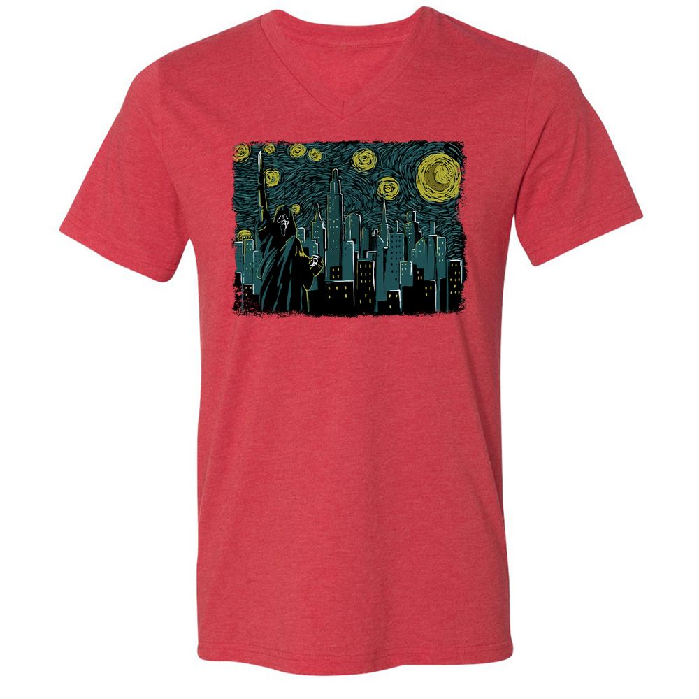 Unisex V-Neck T-Shirt - GDW94Q9B - Heather Red - 16