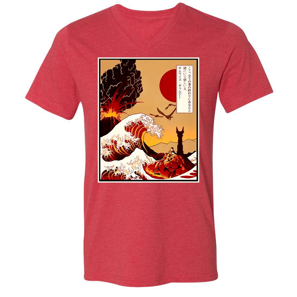 Unisex V-Neck T-Shirt - MB4WF3TR - Heather Red - 16