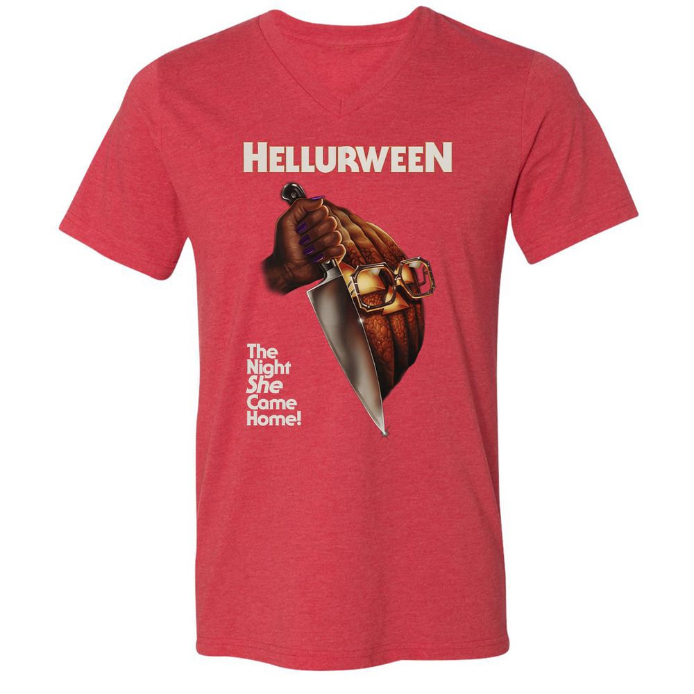 Unisex V-Neck T-Shirt - DZZT4R4M - Heather Red - 16
