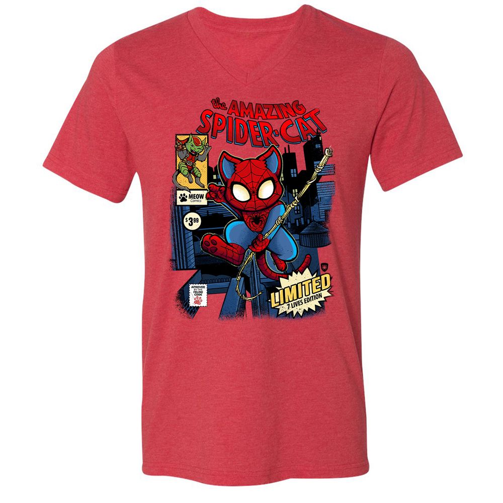 Unisex V-Neck T-Shirt - QFDE9UU7 - Heather Red - 16