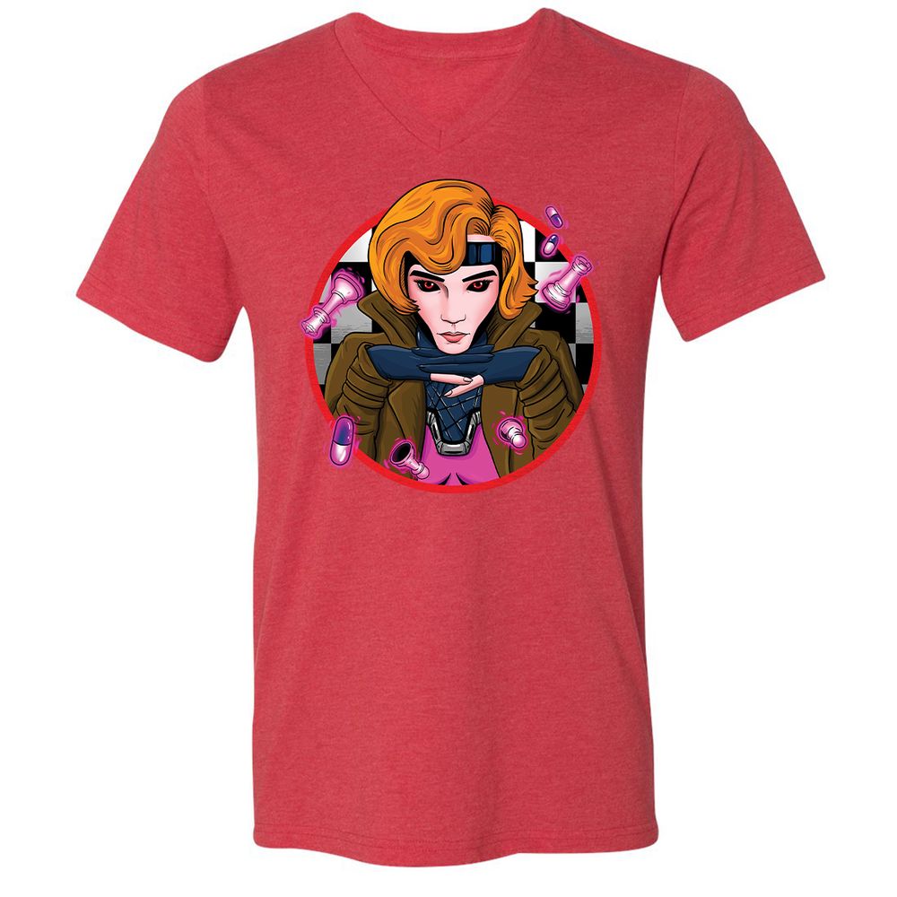 Unisex V-Neck T-Shirt - P7TFFMAP - Heather Red - 16