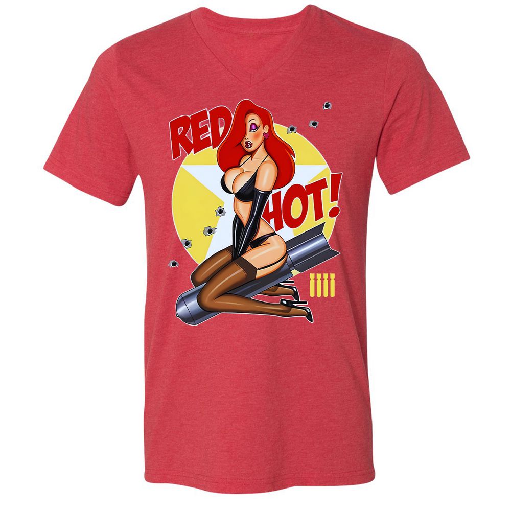 Unisex V-Neck T-Shirt - 5XTD7F13 - Heather Red - 16