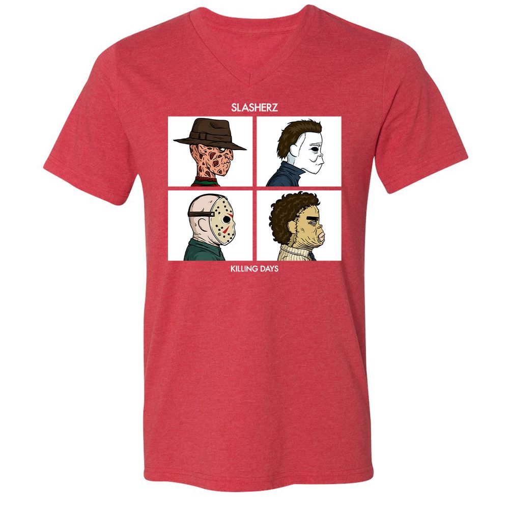 Unisex V-Neck T-Shirt - D9KU5CVK - Heather Red - 16