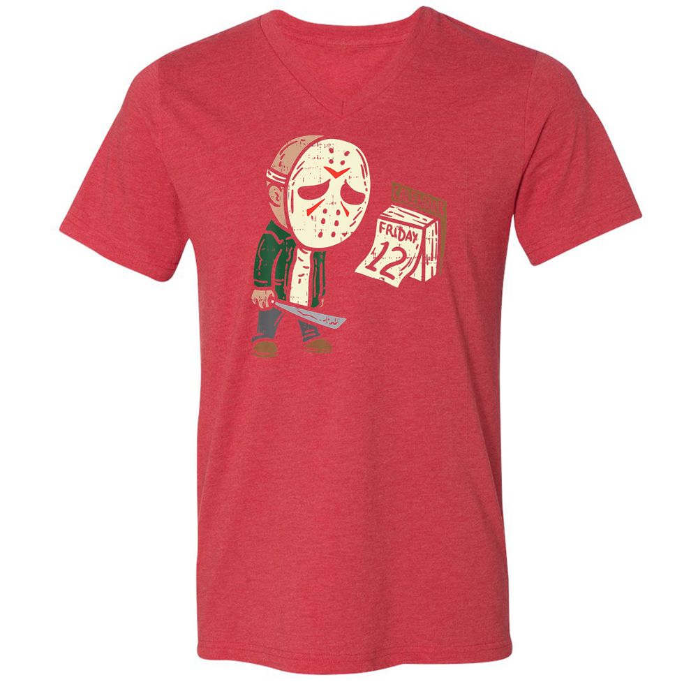 Unisex V-Neck T-Shirt - W1U9XN6D - Heather Red - 16