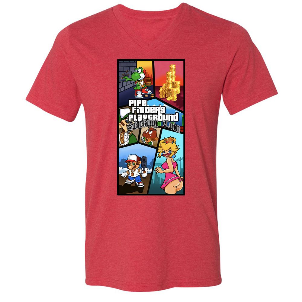 Unisex V-Neck T-Shirt - DYXCW3KN - Heather Red - 16