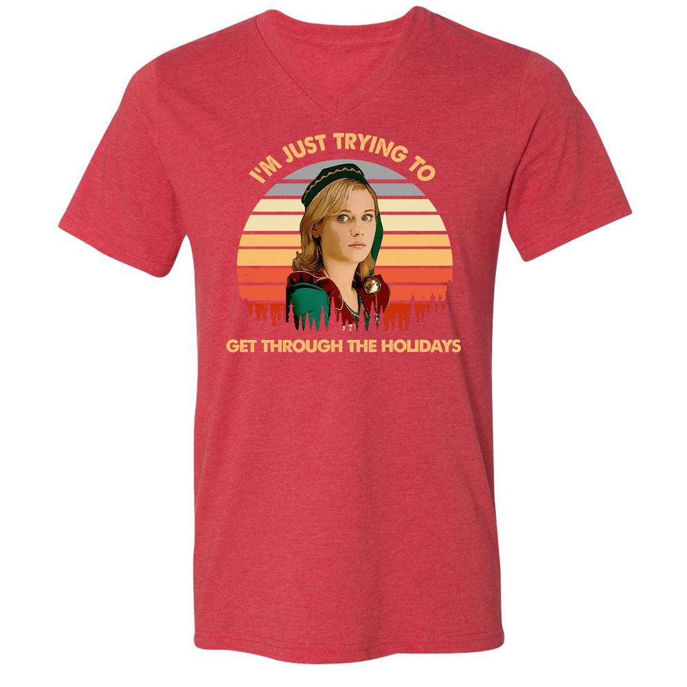Unisex V-Neck T-Shirt - 12Y2E433 - Heather Red - 16