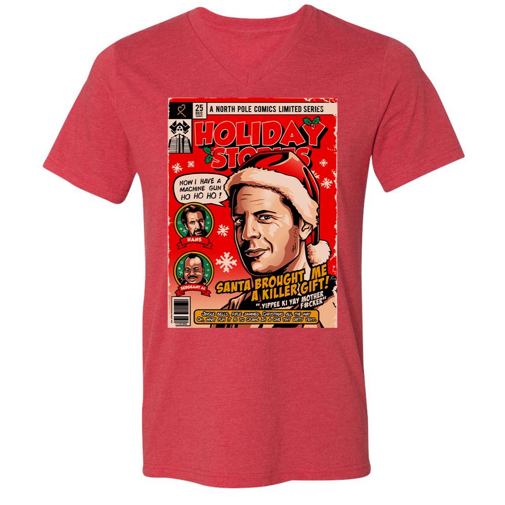 Unisex V-Neck T-Shirt - B8TQ1C52 - Heather Red - 16