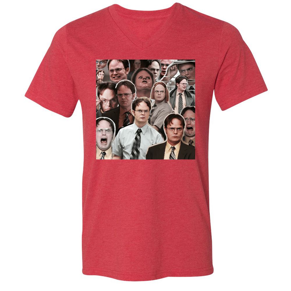 Unisex V-Neck T-Shirt - 3XNNGD1B - Heather Red - 16