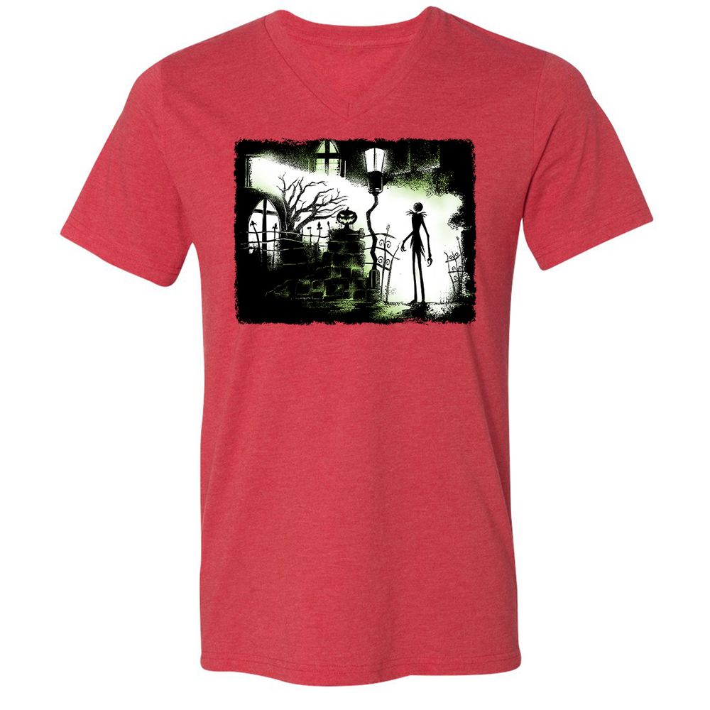 Unisex V-Neck T-Shirt - Black - Heather Red - 16