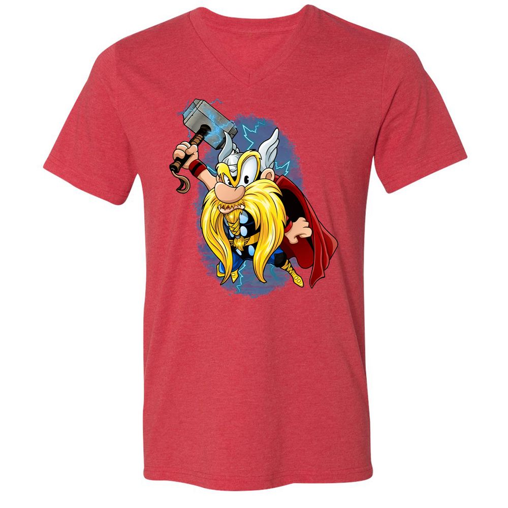 Unisex V-Neck T-Shirt - ZCFCHX2L - Heather Red - 16