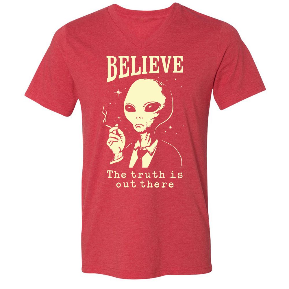 Unisex V-Neck T-Shirt - SNB6TE8J - Heather Red - 16