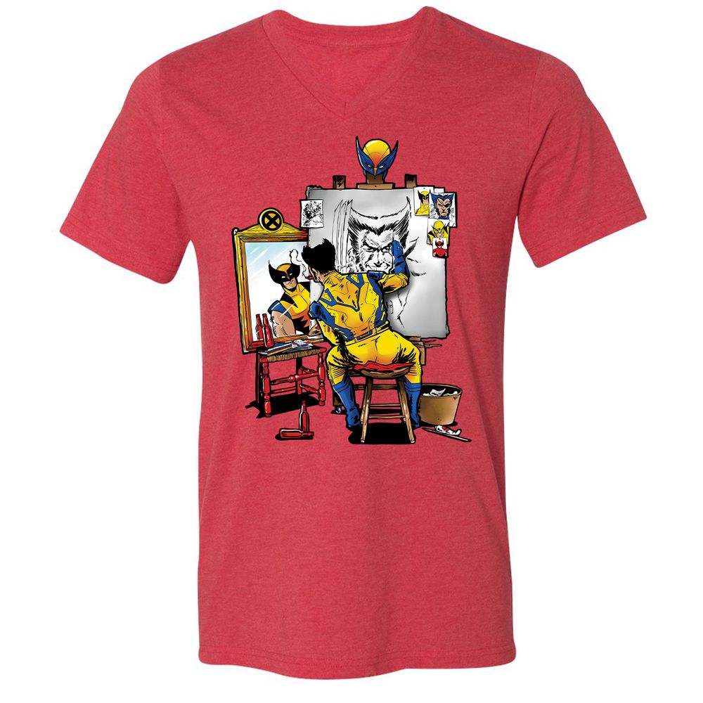 Unisex V-Neck T-Shirt - D9ZMUZ84 - Heather Red - 16