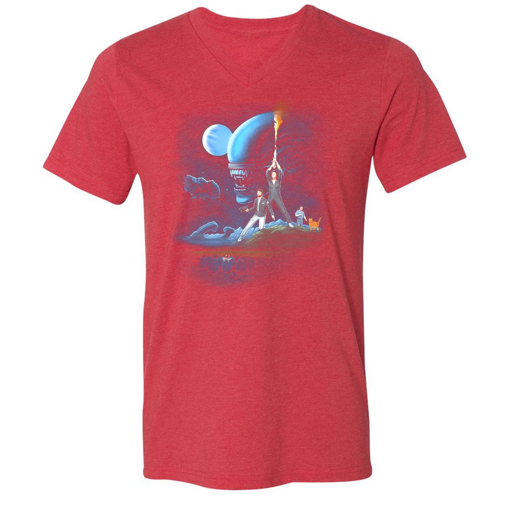 Unisex V-Neck T-Shirt - DJBBM2E9 - Heather Red - 16
