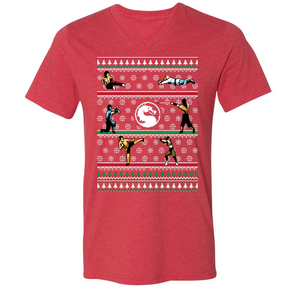 Unisex V-Neck T-Shirt - FEUL3ETK - Heather Red - 16