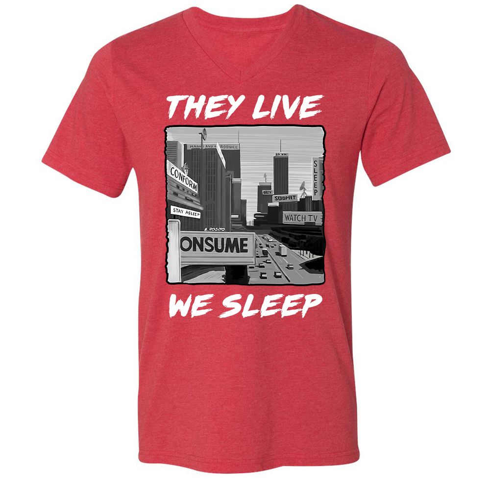 Unisex V-Neck T-Shirt - BELRJUTB - Heather Red - 16