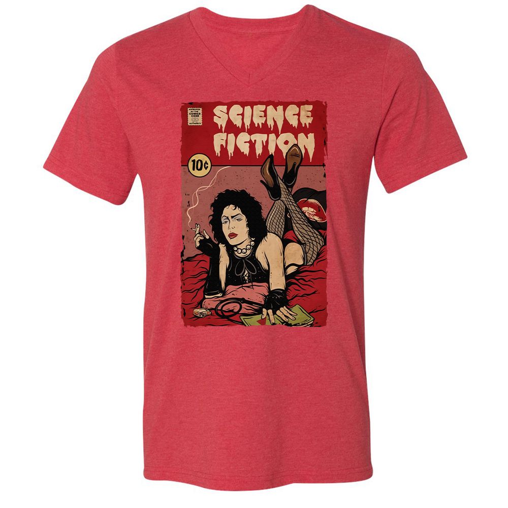 Unisex V-Neck T-Shirt - BDRC7EDK - Heather Red - 16