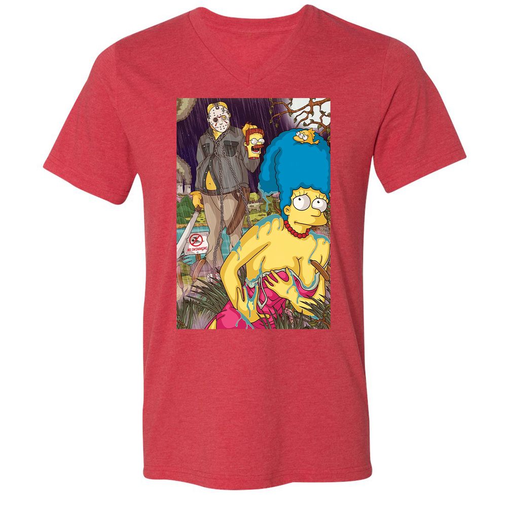 Unisex V-Neck T-Shirt - J6YJGGM2 - Heather Red - 16