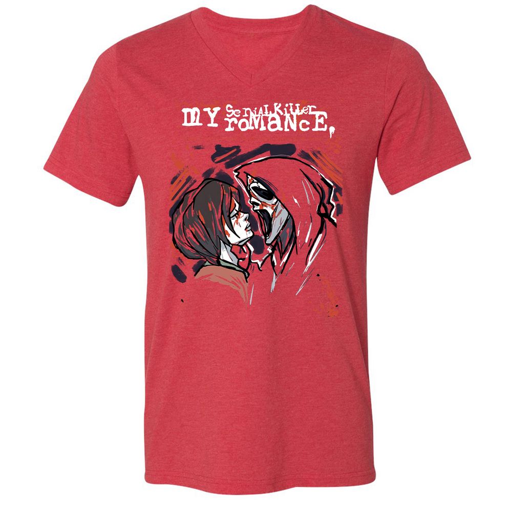 Unisex V-Neck T-Shirt - ZMH1YRED - Heather Red - 16