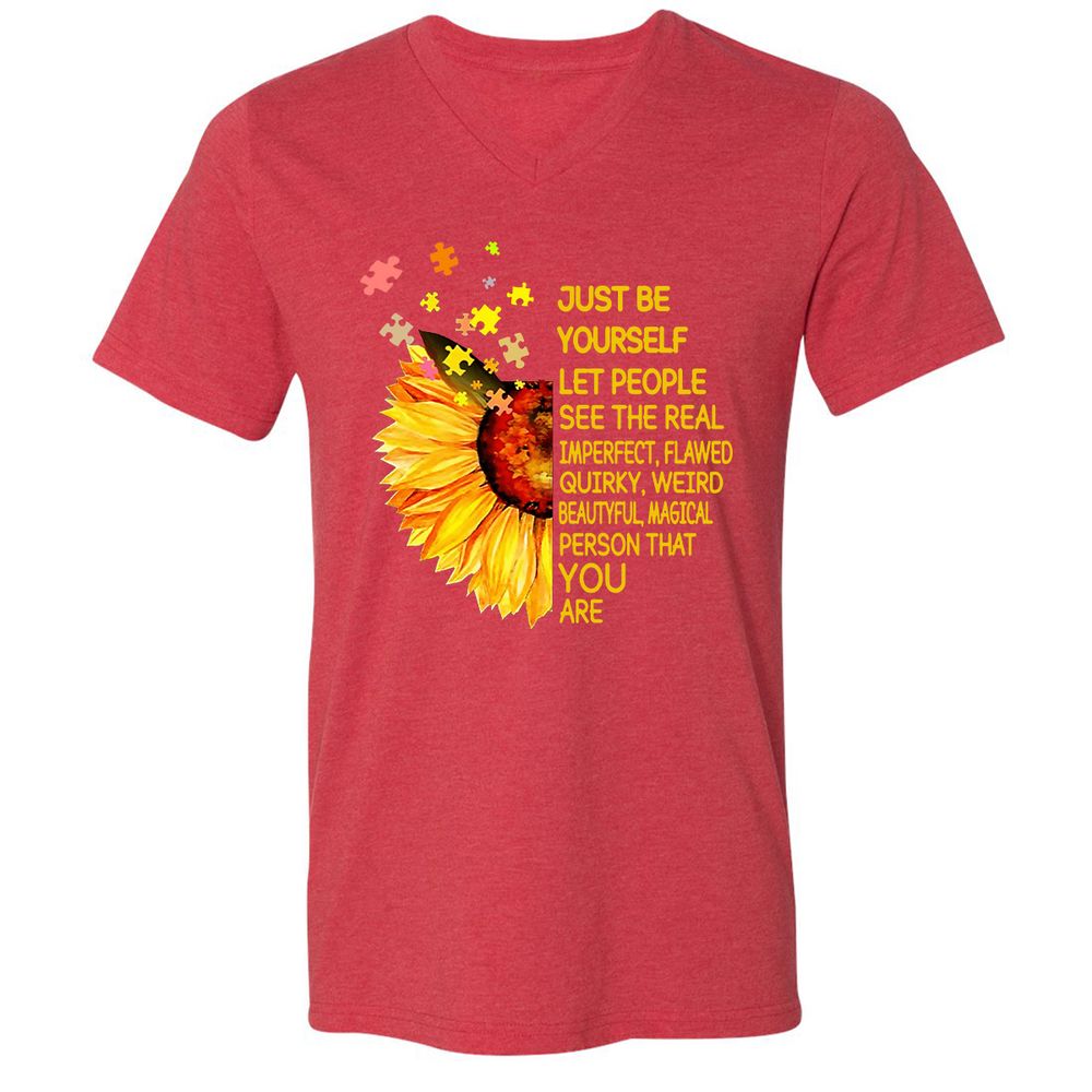 Unisex V-Neck T-Shirt - MM3Y337K - Heather Red - 16