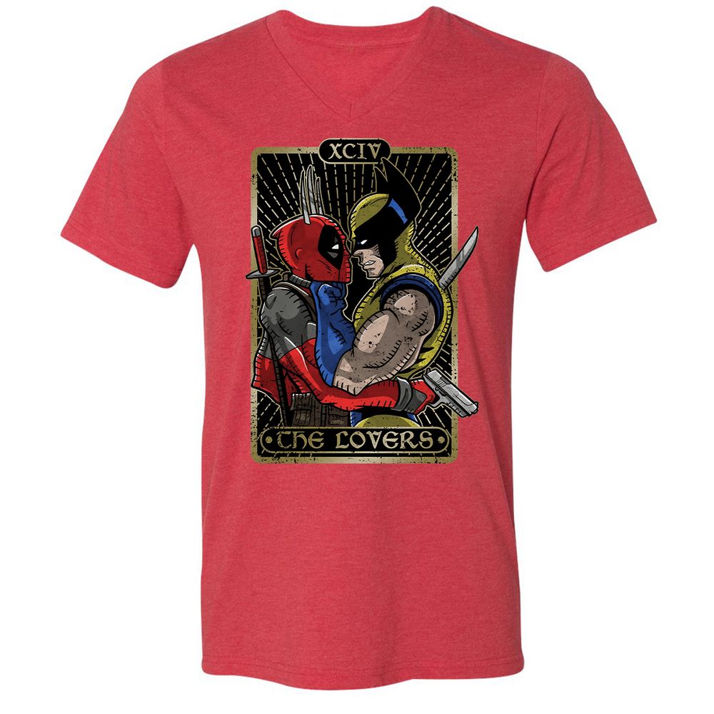 Unisex V-Neck T-Shirt - 7Q3JFNUZ - Heather Red - 16