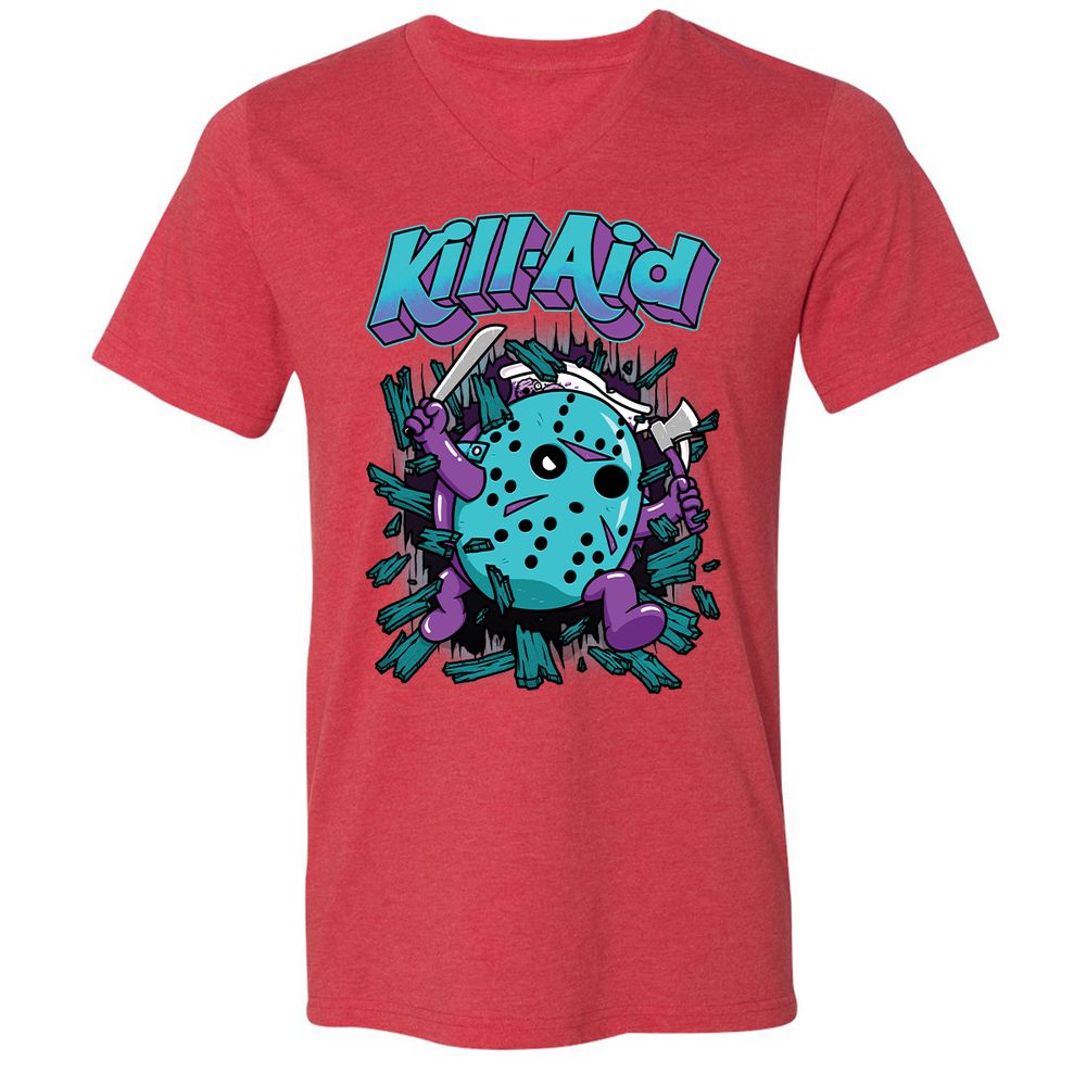 Unisex V-Neck T-Shirt - QASJDGSZ - Heather Red - 16