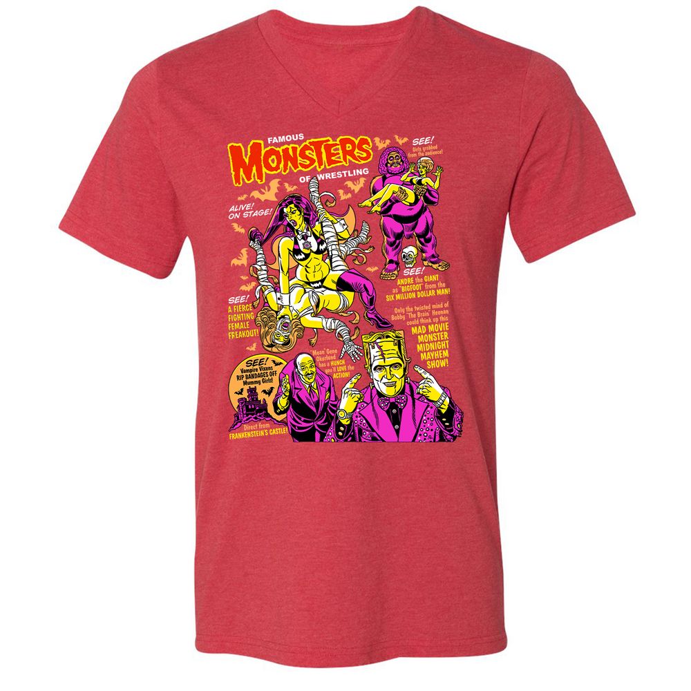 Unisex V-Neck T-Shirt - R3VU4U6T - Heather Red - 16