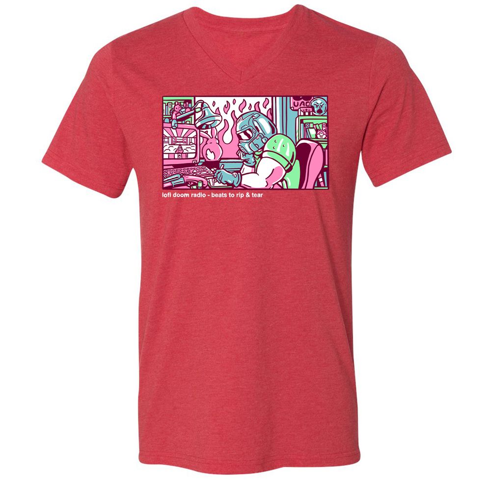 Unisex V-Neck T-Shirt - TUNX2Q7A - Heather Red - 16