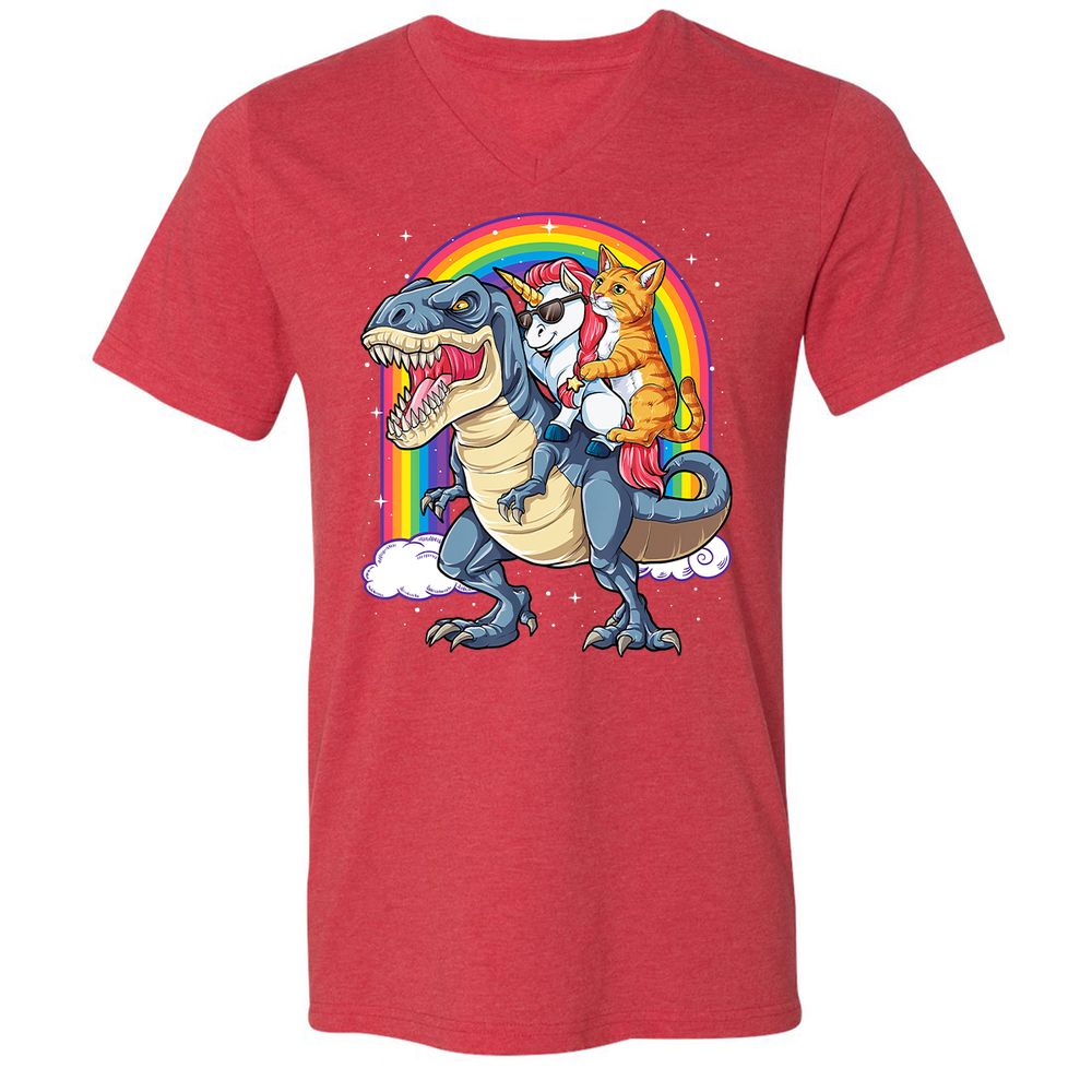 Unisex V-Neck T-Shirt - LEMNXADS - Heather Red - 16