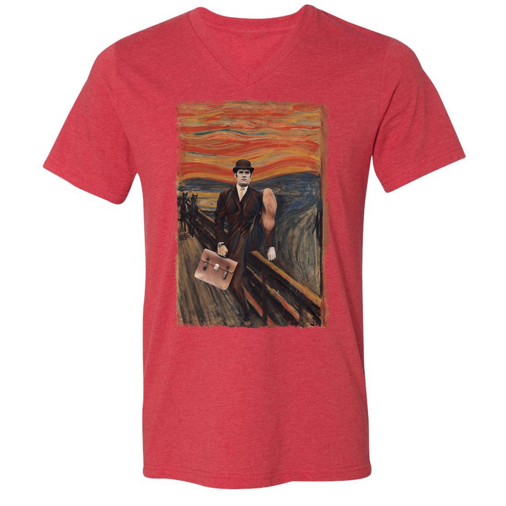 Unisex V-Neck T-Shirt - HGMBPL17 - Heather Red - 16