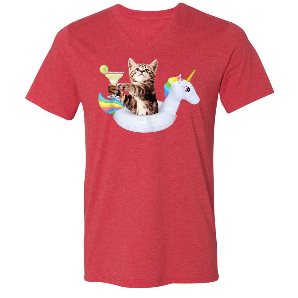 Unisex V-Neck T-Shirt - YWKQTJC4 - Heather Red - 16