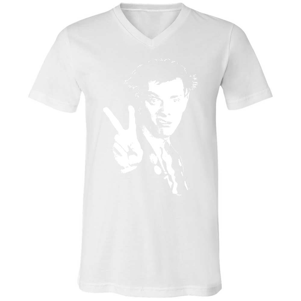 Unisex V-Neck T-Shirt - Black - White - 16