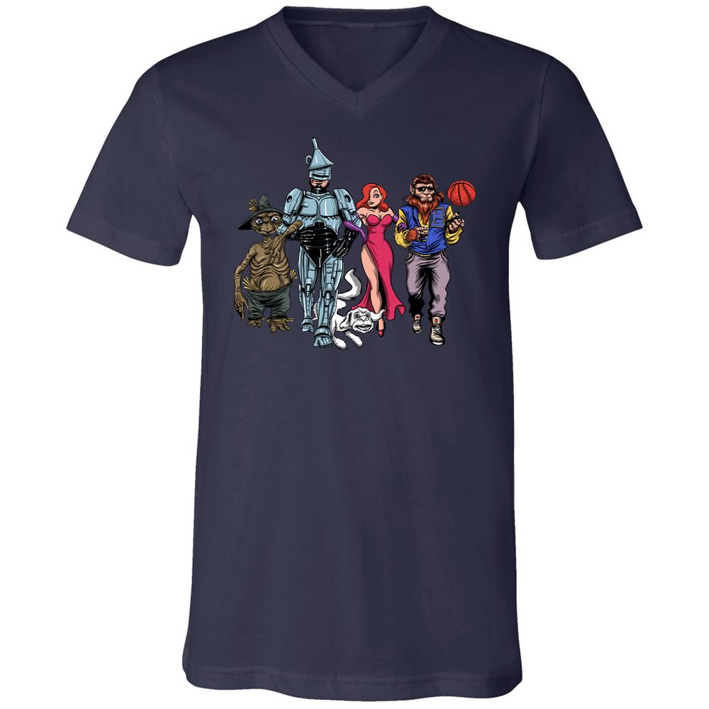 Unisex V-Neck T-Shirt - WKZJNMUW - Navy - 2
