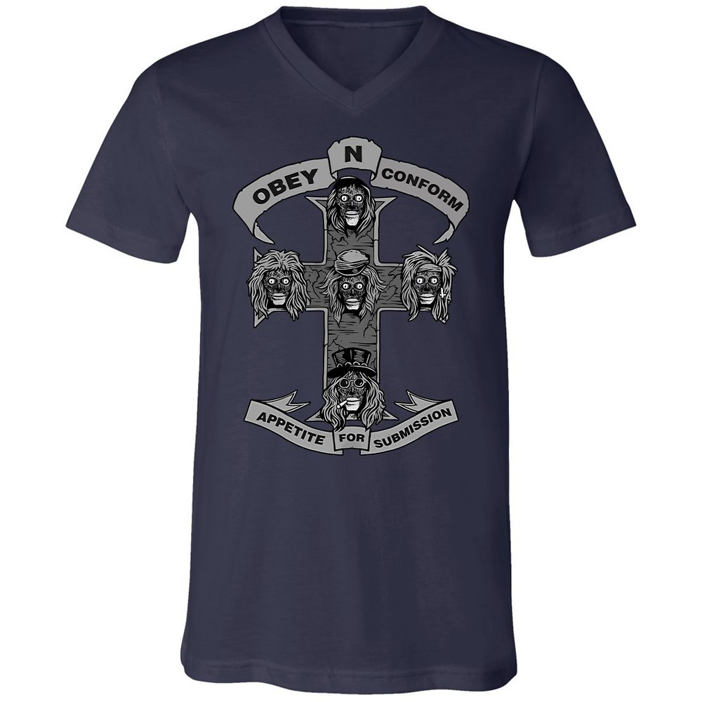 Unisex V-Neck T-Shirt - 83P2CZXJ - Navy - 2