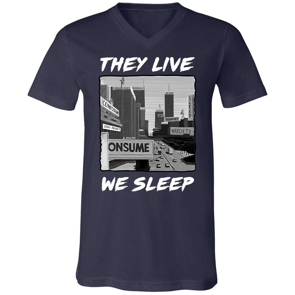 Unisex V-Neck T-Shirt - BELRJUTB - Navy - 2