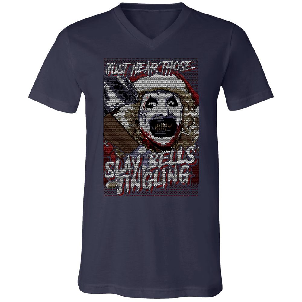 Slay Bells Jingling Unisex V-Neck T-Shirt - Navy - 2