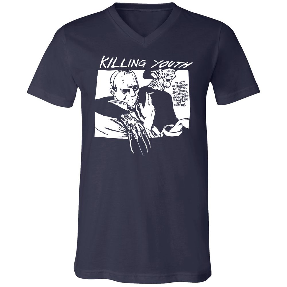 Unisex V-Neck T-Shirt - NNNCQFLY - Navy - 2