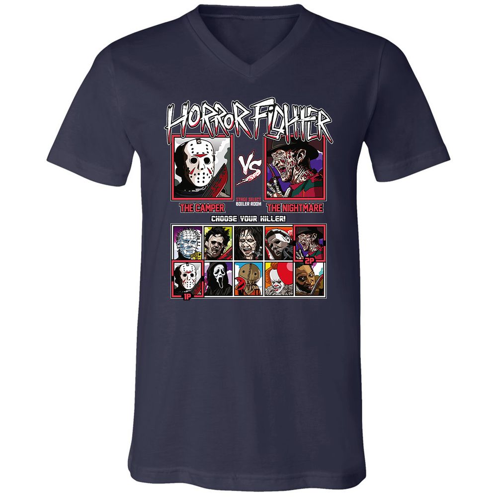 Unisex V-Neck T-Shirt - CALQGWQX - Navy - 2
