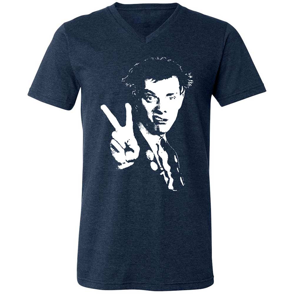 Unisex V-Neck T-Shirt - Black - Heather Navy - 3