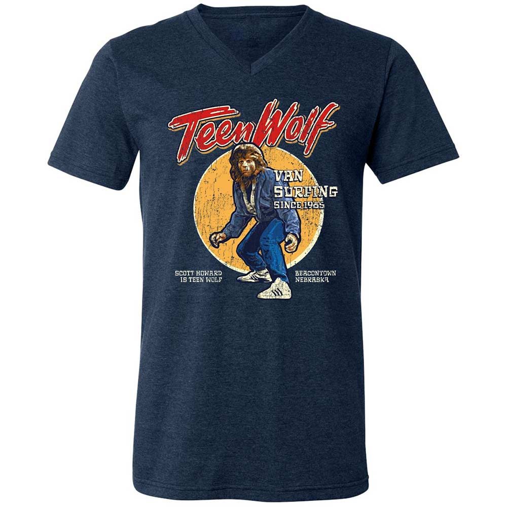 Unisex V-Neck T-Shirt - R9XFT5J6 - Heather Navy - 3