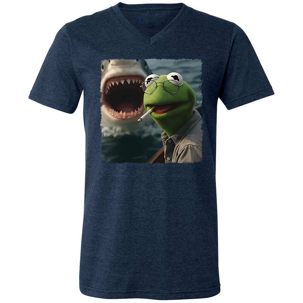 Unisex V-Neck T-Shirt - 6RWASGMF - Heather Navy - 3