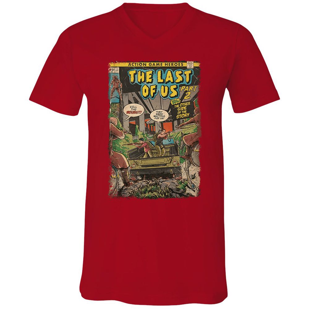 Unisex V-Neck T-Shirt - QBN8K7VB - Red - 3