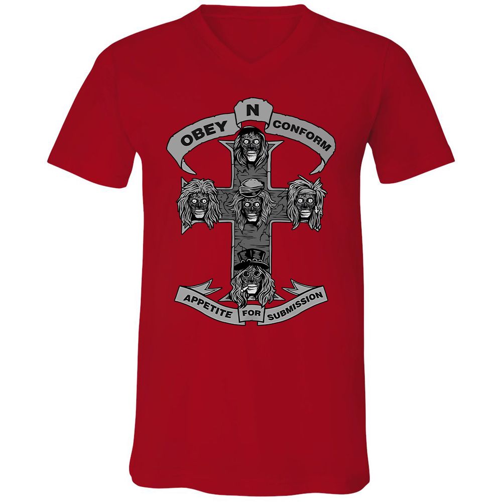 Unisex V-Neck T-Shirt - 83P2CZXJ - Red - 3